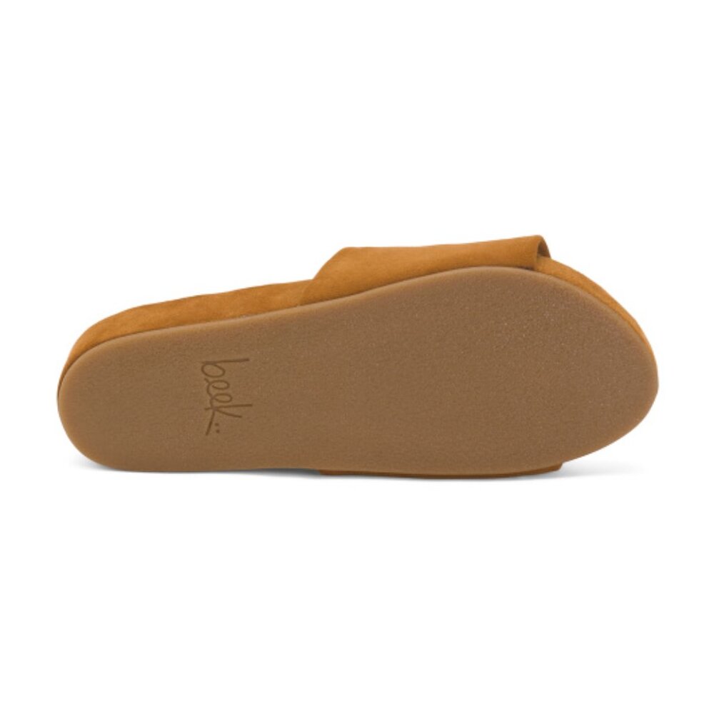 NEW BEEK Pelican Shearling Platform Slides caramel for women 259 7T4M - Picture 3 of 4